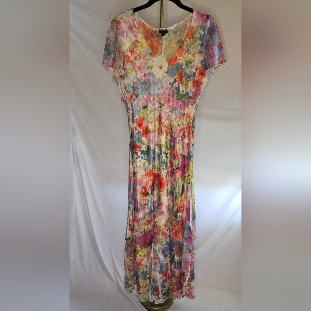 Komarov Floral Flutter Sleeve Chiffon & Charmeuse Maxi Dress - Monet Floral